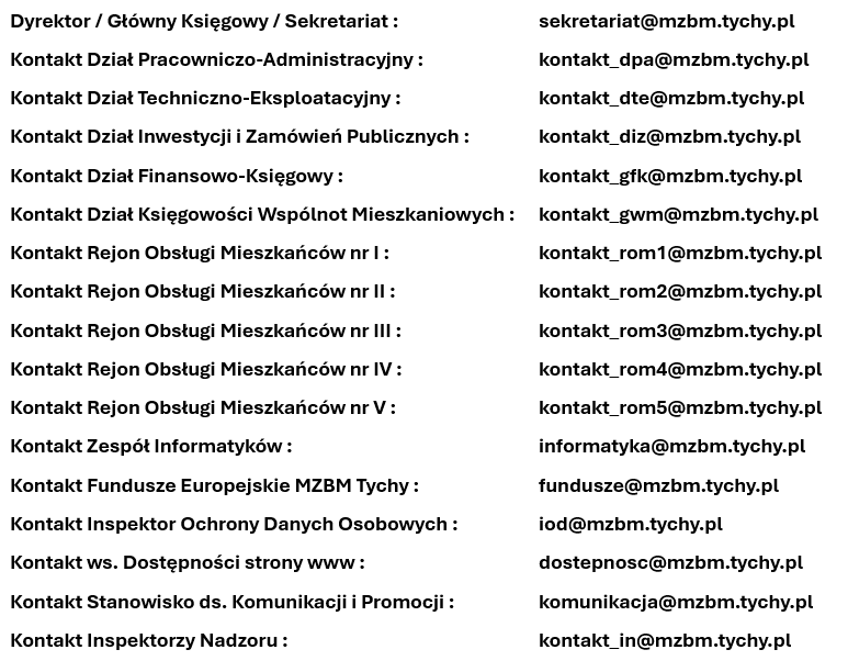 Adresy e-mail MZBM Tychy